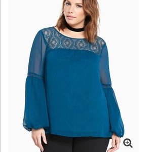 Torrid chiffon lace inset bell sleeve top